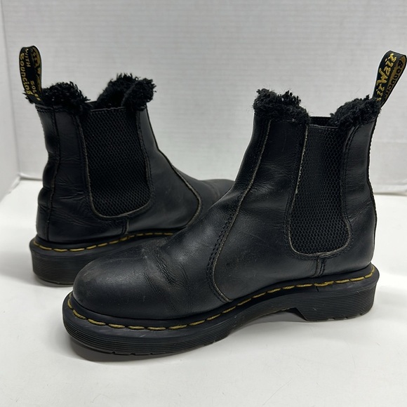 Dr Martens Docs Leonore Leather Chelsea Ankle Boots Faux Fur Trim Black Size 5 - Picture 5 of 8